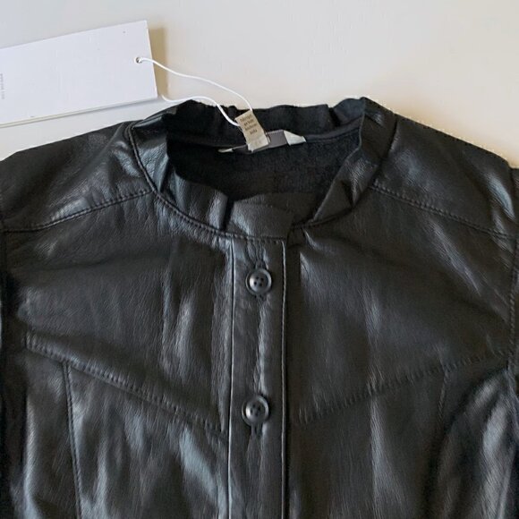 Joie Black Vegan Faux Leather Orien Flutter-Sleeve Top - Women & Juniors XXS - Picture 4 of 12